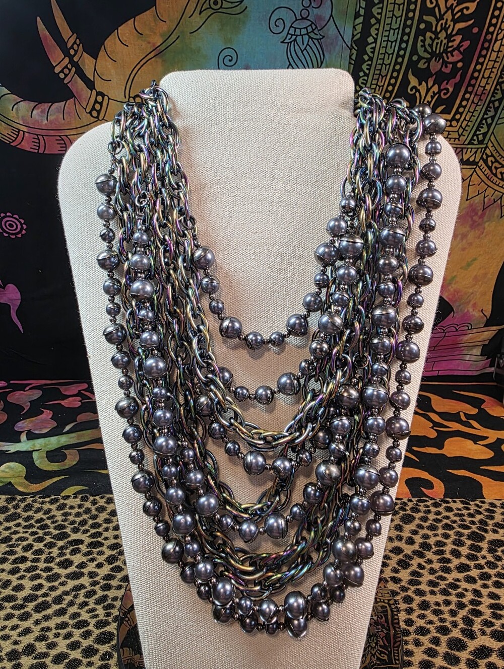 Sassy Jones Multi Iridescent Meal Link/ Capped Pearl Necklace